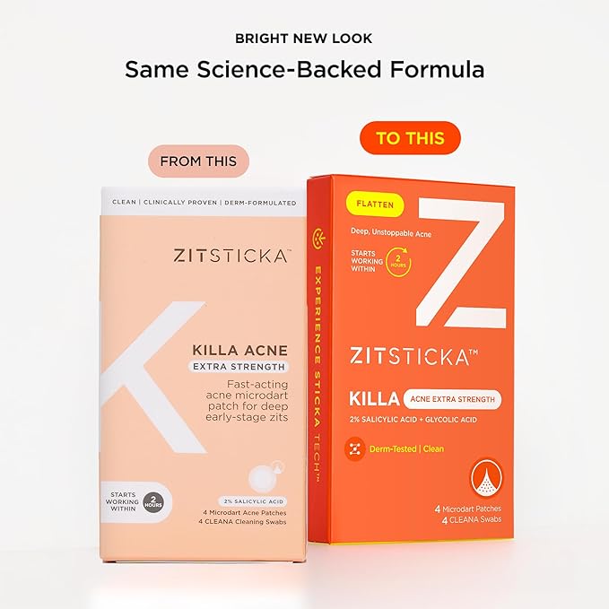 ZitSticka Extra Strength Killa Acne Patches for Face - World's Most Potent Pimple Patch with Fast-Acting Microdarts - Starts Working within 2 Hours for Deep, Early-Stage Zits & Blemish - 4 Count-Velvo Beauty