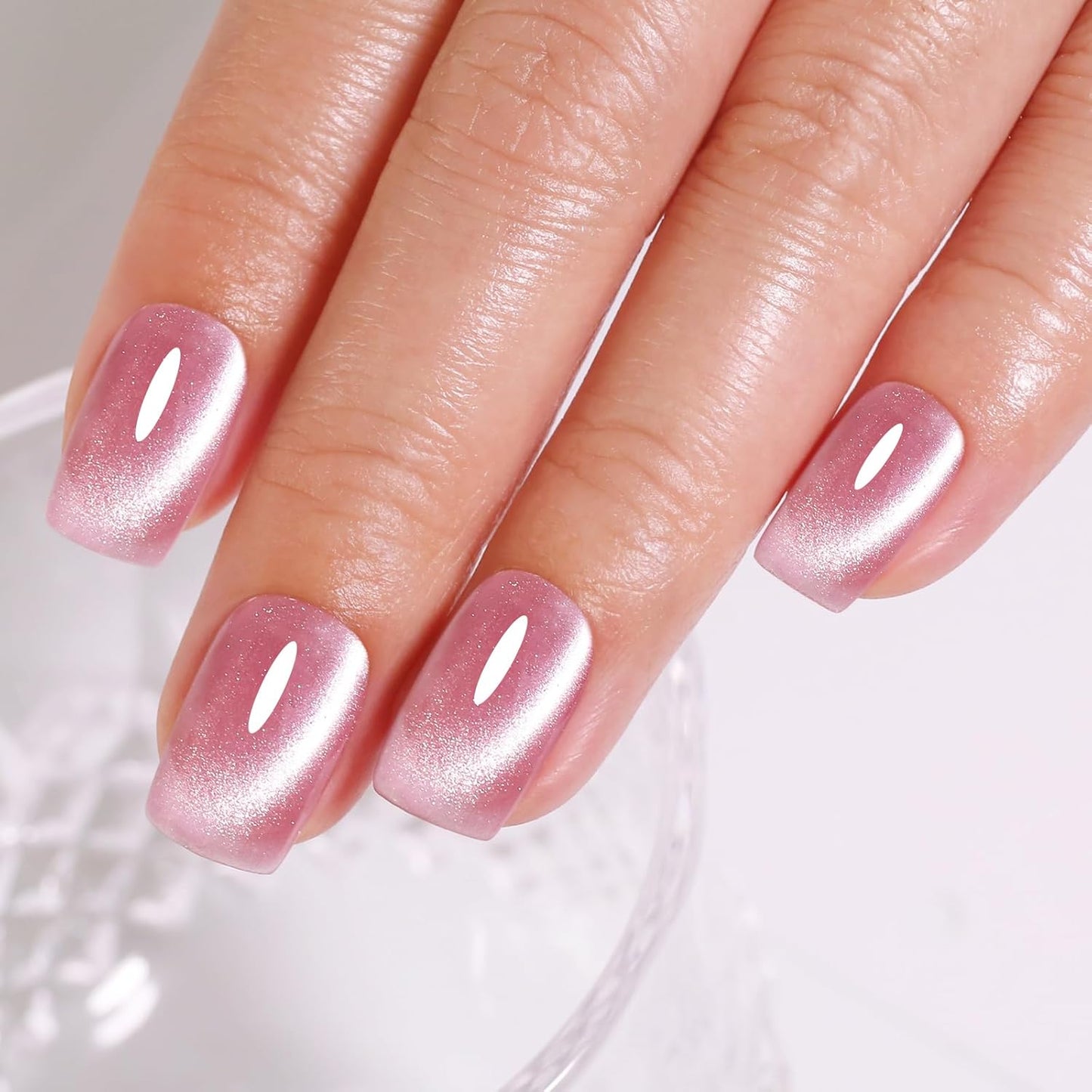 Imtiti Cat Eye Gel Nail Polish, Light Pink Holographic Magnetic Crystal Nail Gel Polish With Magnet Glittery Galaxy Spring Summer Kit Soak Off UV Led 10ML-Velvo Beauty