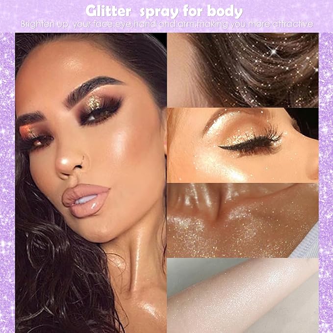 Yosca Highlighter Powder Spray, 20ML Cosmetic Grade Shimmer Powder Red Glitter Spray Sparkle Highlighter Makeup Festival Concert Accessorise for Rave Clothes Hair Face Nail Art - Atardecer-Velvo Beauty