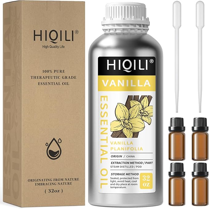 HIQILI 32 Ounces Vanilla Essential Oil, Strong Fragrance for Body Lotion, Candle Making, Soap, Aromatherapy-32 Fl Oz-Velvo Beauty