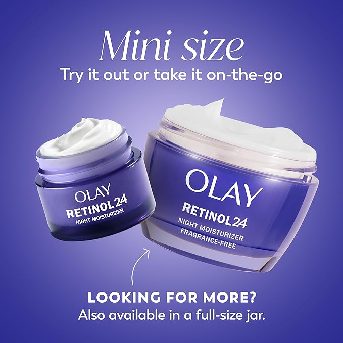 Olay Retinol 24 Face Moisturizer, Anti-Aging Night Cream for Women, Trial Size, Fragrance-Free, Non Greasy - Anti-Wrinkle, Smooth Fine Lines, Tightening Skin Care - Peptides, Glycerin, 0.5 Oz-Velvo Beauty