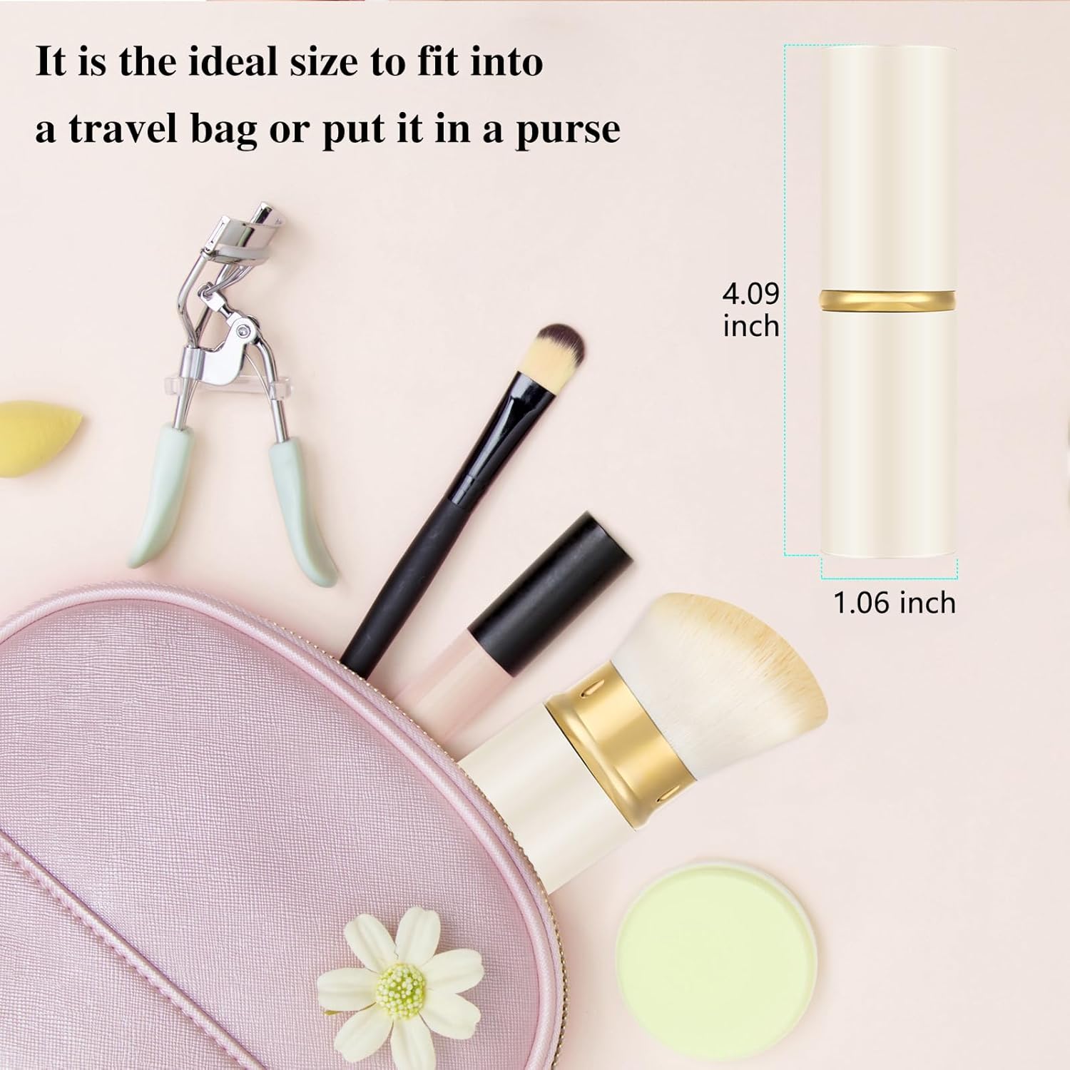 Falliny Retractable Kabuki Makeup Brush, Travel Powder Blush Brush Foundation Makeup Brush with Cover for Blush, Sunscreen,Bronzer, Buffing, Concealer,Highlighter, Powder Cosmetics-Velvo Beauty