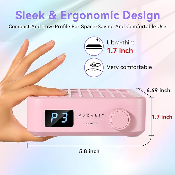 Makartt Professional Nail Dust Collector – Powerful Dust Collector Nail Tech Quite Suction Machine for Acrylic Nails Manicure & Pedicure Salon & Home Use Includes 10pcs Filters & Dust Brush Pink-Velvo Beauty