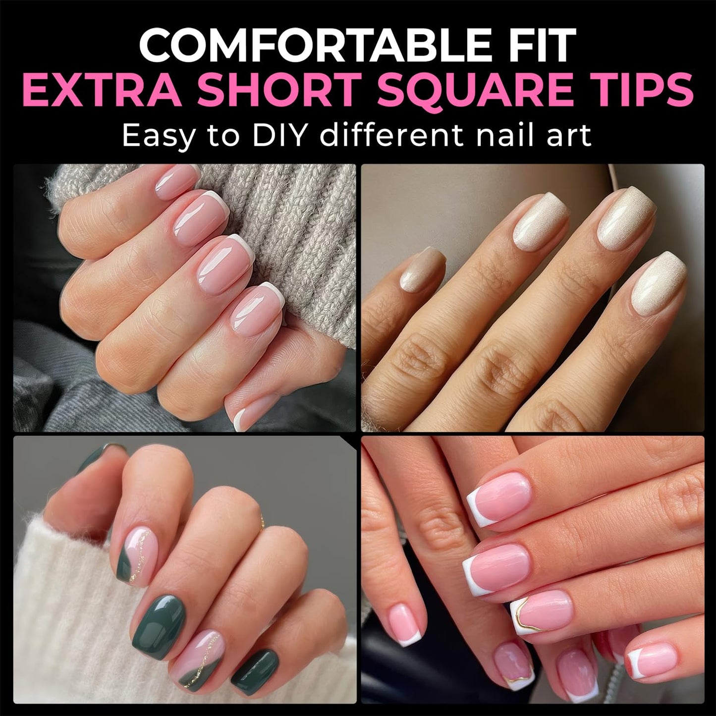 UNA GELLA Extra Short Square Nail Tips XS 216pcs Pre-shape Extra Short Square Press on Nails Gel Tips Full Cover Acrylic Nails False Nails For DIY Salon 12 Sizes-Velvo Beauty