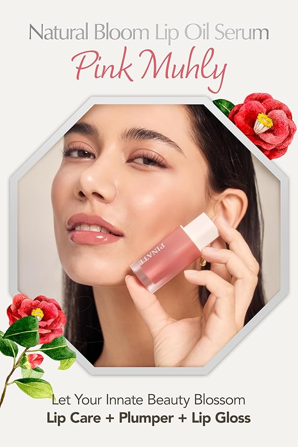 Natural Bloom Korean Lip Oil Serum 0.14 fl oz | Moisturizing Lip Booster Plumping Oil Tint Serum Enriched w/Camellia & Safflower Oils | Non-Irritating Color Changing Lip Oil (Pink Muhly)-Velvo Beauty