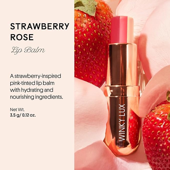 Winky Lux Strawberry Rose Tri-Color Tinted Lip Balm – Hydrating Lip Balm, Sheer Pink Tint, Lip Care with Jojoba Oil & Vitamin E, Moisturizes & Softens Dry Lips, Buttery Soft with Strawberry Rose Scent-Velvo Beauty