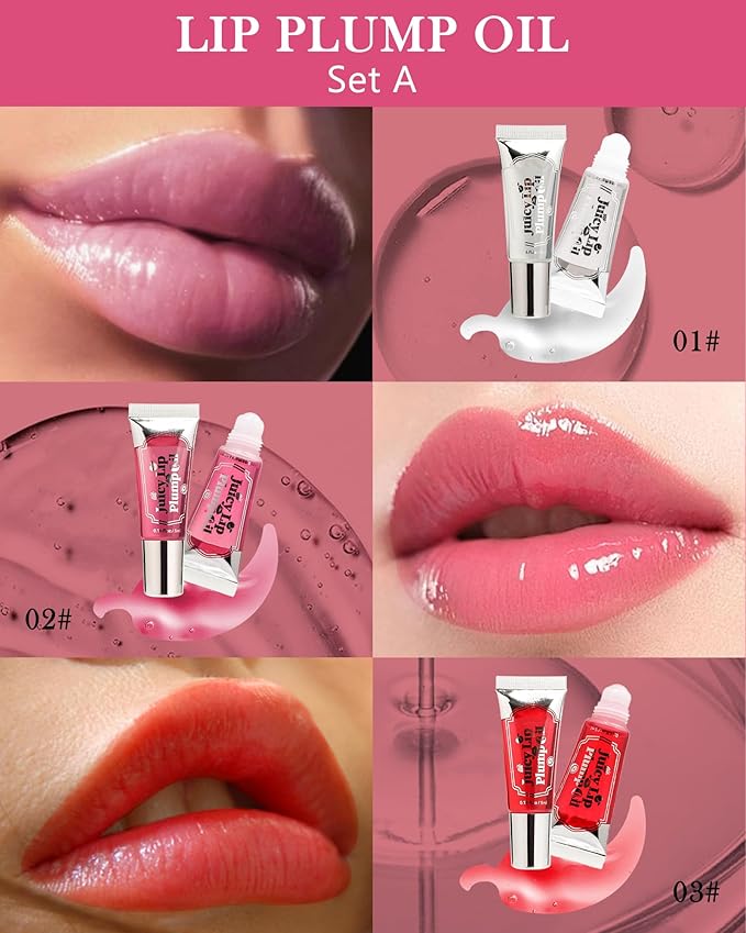 Plumping Lip Oil Kit-3Pcs Hydrating Glossier Tinted Lip Gloss,Long Lasting Lip Plumper and Pout Booster LIpgloss, Moisturizing Non-Sticky Natural Fuller Lip Tint Stain, Makeup Gift for Women-Set A-Velvo Beauty