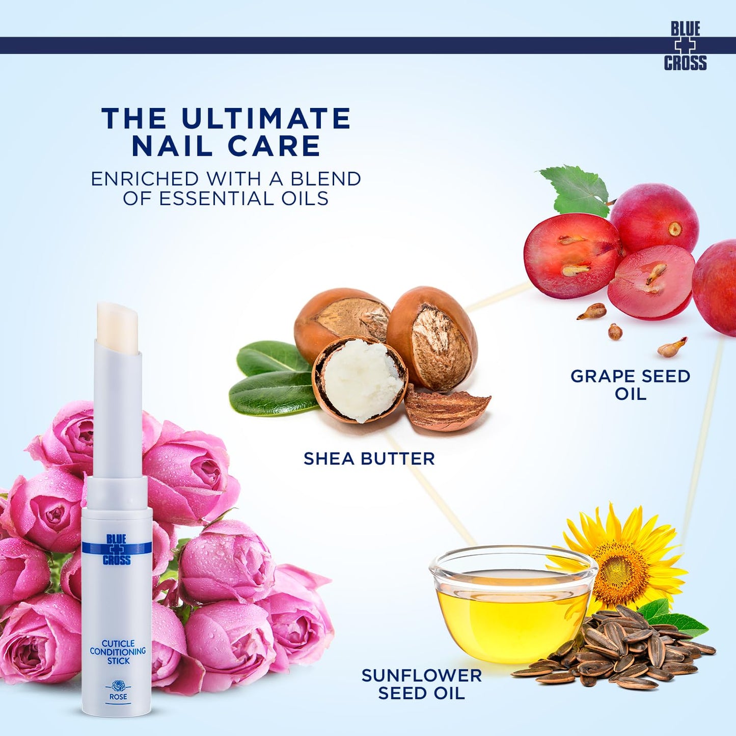 Blue Cross Cuticle Balm Conditioning Stick, Scented Cuticle Softener Oil Balm with Nourishing Sunflower & Grape Seed Oil, Professional Nail Care Supports Dry + Damaged Cuticles, 0.05oz, Rose-Velvo Beauty