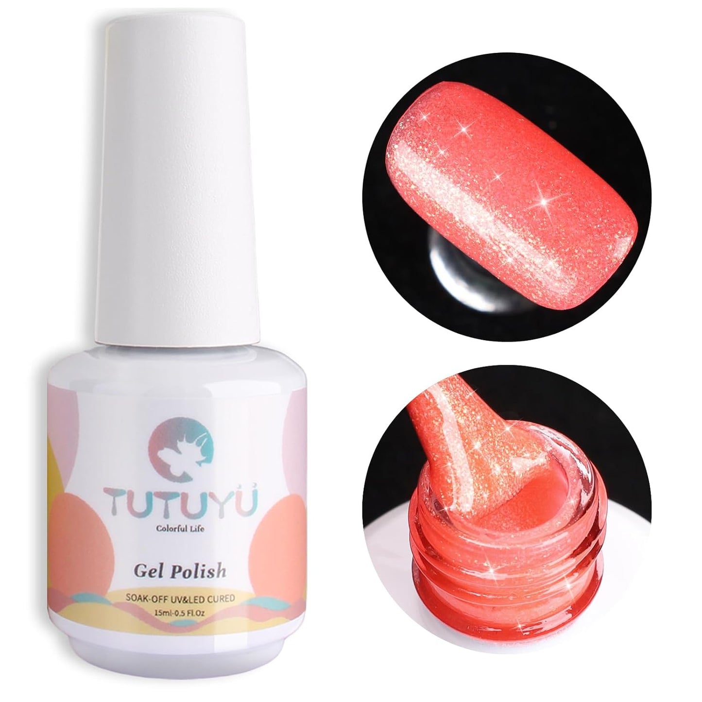 Hot Coral Pink Glitter Gel Nail Polish, 15ml UV/LED Soak Off Sparkly Shimmer Bright Coral Pink Gel Polish for Manicure Salon or DIY Nail Art at Home,Women Girls Gifts - GP0099-Velvo Beauty