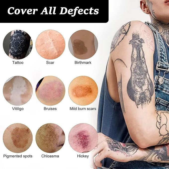 Tattoo Cover Up, Invisible Waterproof Concealer,Long Lasting Professional Skin Makeup Concealer Kit for Body Leg Tattoo, 2 Colors,30gX2-Velvo Beauty