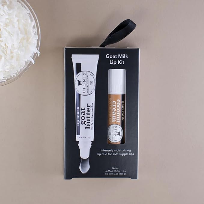 Dionis Goat Butter Overnight Lip Mask & Lip Balm Kit - Goat Milk, Jojoba & Moringa Oils Moisturize & Repair Chapped Lips Overnight while Lip Balm Keeps Moisture Locked In All Day, Creamy Coconut-Velvo Beauty