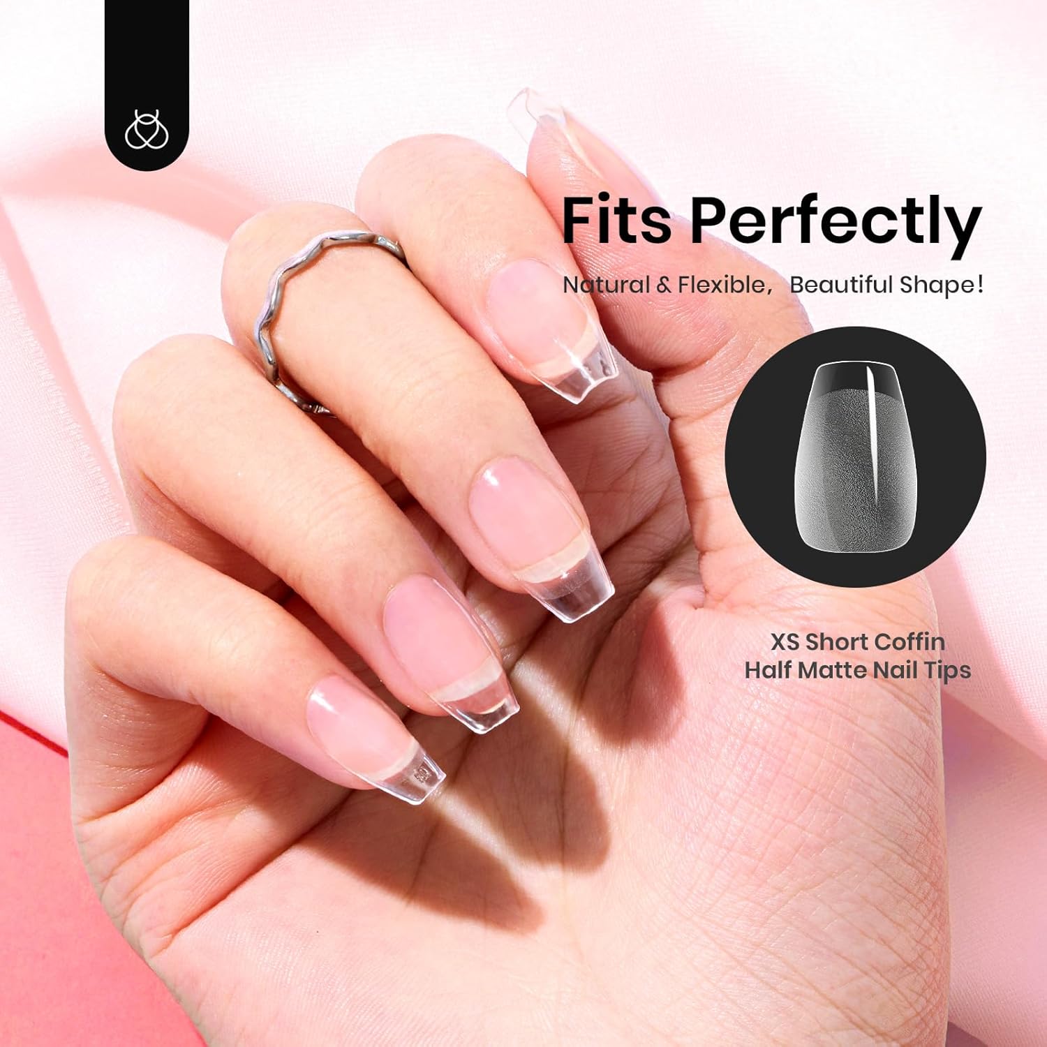 Beetles Gel Nail Tips Extra Short Coffin 576Pcs 12 Sizes - Pre-Etched Shaped Half Matte Soft Nail Tips Press On Nails Full Cover False Nails Acrylic Fake Nail Extension Kit Gift for Women-Velvo Beauty