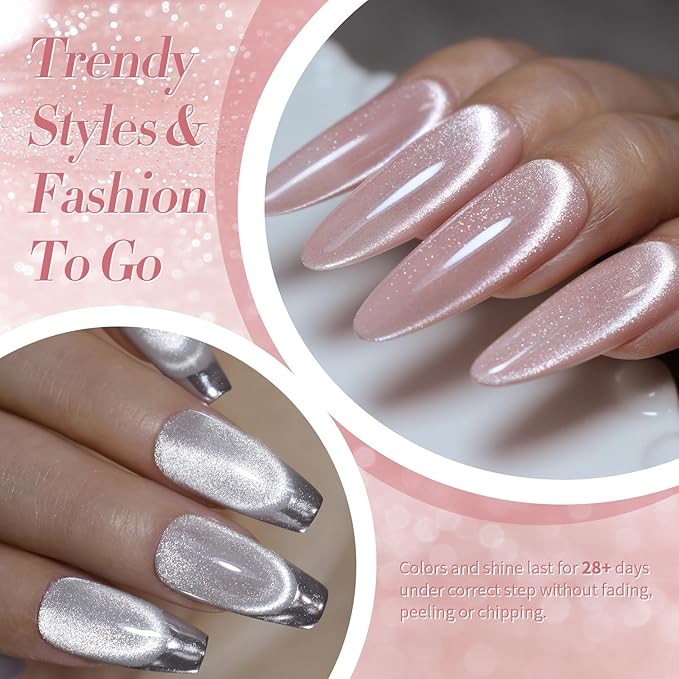 Born Pretty Cat Magnetic Eye Gel Nail Polish, Pastel Milky Jelly Cat Magnetic Gel Pastel Blue Green Purple Pink Nude Silver Nail Art Gel Manicure Salon DIY Gifts 7ML 6PCS-Velvo Beauty