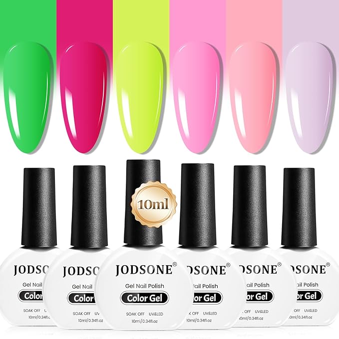 JODSONE 10ml Green Gel Nail Polish Set 6Colors Long Lasting Neutral Green Pale Lacquer Glossy Art for Nail and Salon Need U V Lamp-Velvo Beauty
