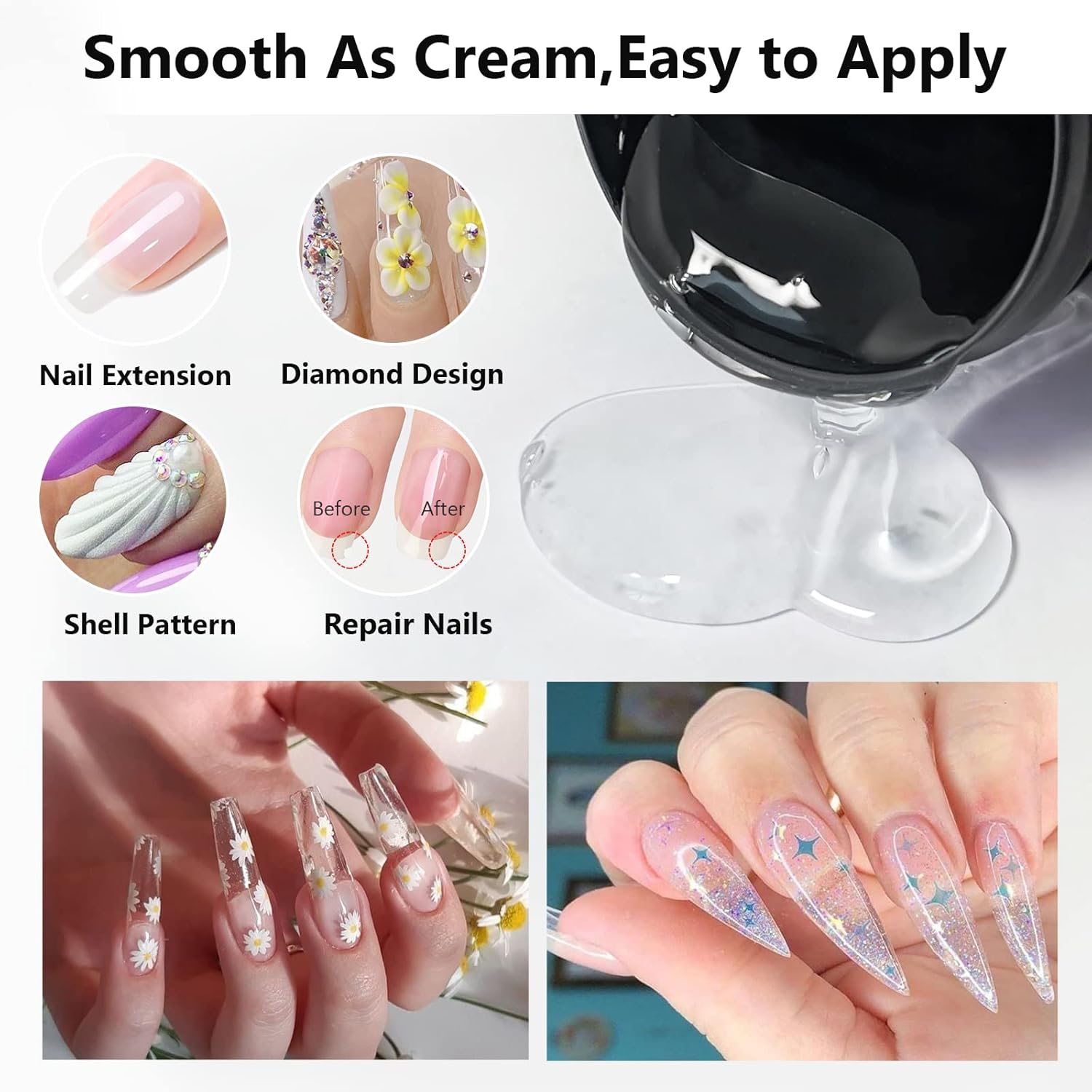 X&D Gel Nail Polish Kit - UV Polygel 2 Bottles Quick Dry 100g Natural Clear Color Nail Extension with Nail Forms, File, Acrylic Brush (Transparent & Nude Pink)-Velvo Beauty