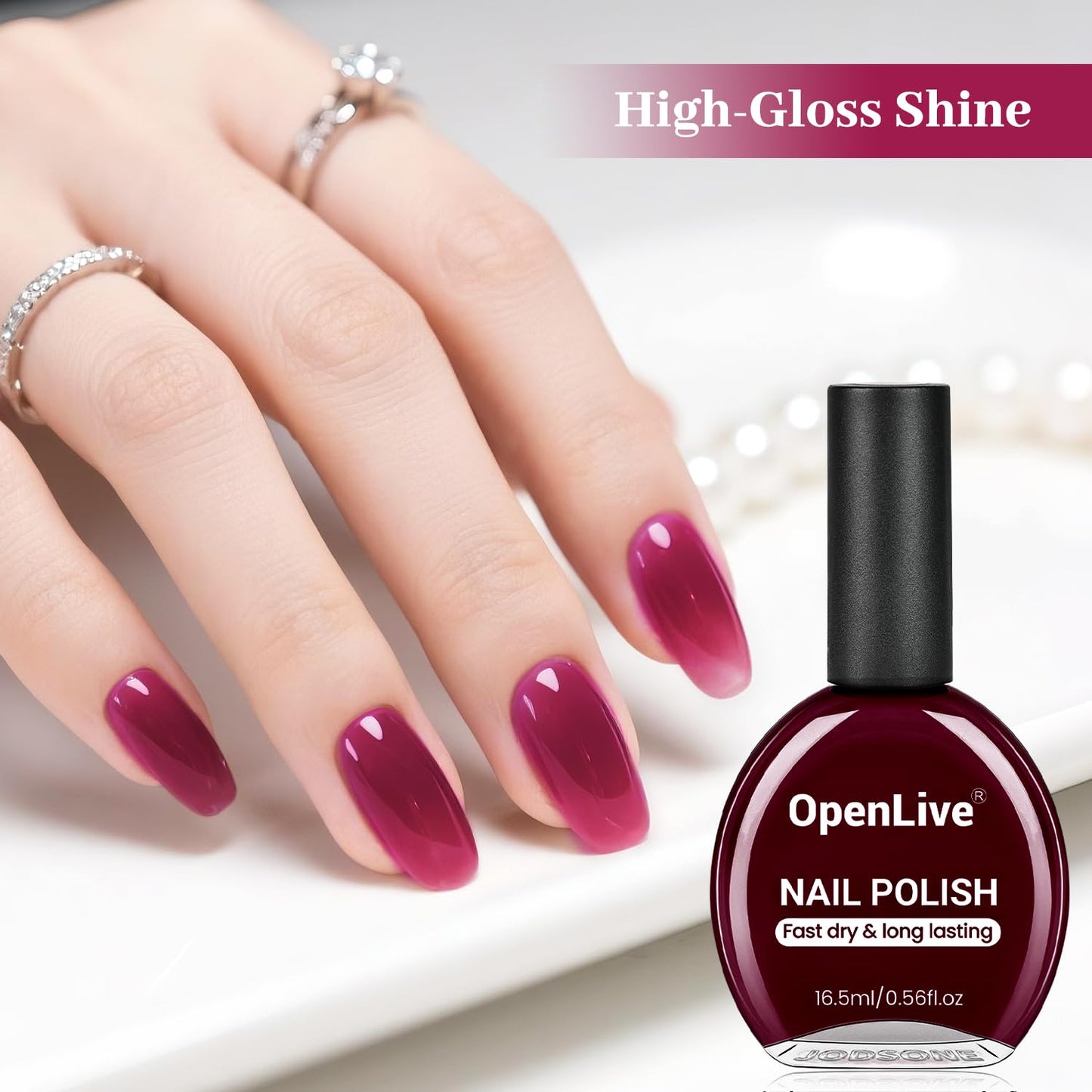 16.5ml Jelly Rose Red Nail Polish Large Volume Quick Dry Nail Polish, Long Lasting Shine, Fingernail Toenail Nail Art DIY Home Travel Nail Art Gift-Velvo Beauty