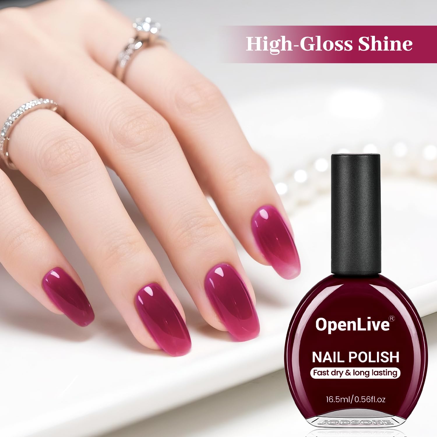 16.5ml Jelly Rose Red Nail Polish Large Volume Quick Dry Nail Polish, Long Lasting Shine, Fingernail Toenail Nail Art DIY Home Travel Nail Art Gift-Velvo Beauty