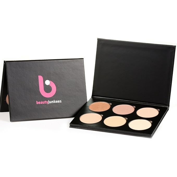 Makeup Highlighter Palette – Beauty Junkees Powder Highlighter Makeup Palette 6 Shades Glow Kit, Face Highlight Make Up Set for Beginners, Professional Quality, Paraben Gluten Cruelty Free Cosmetics-Velvo Beauty