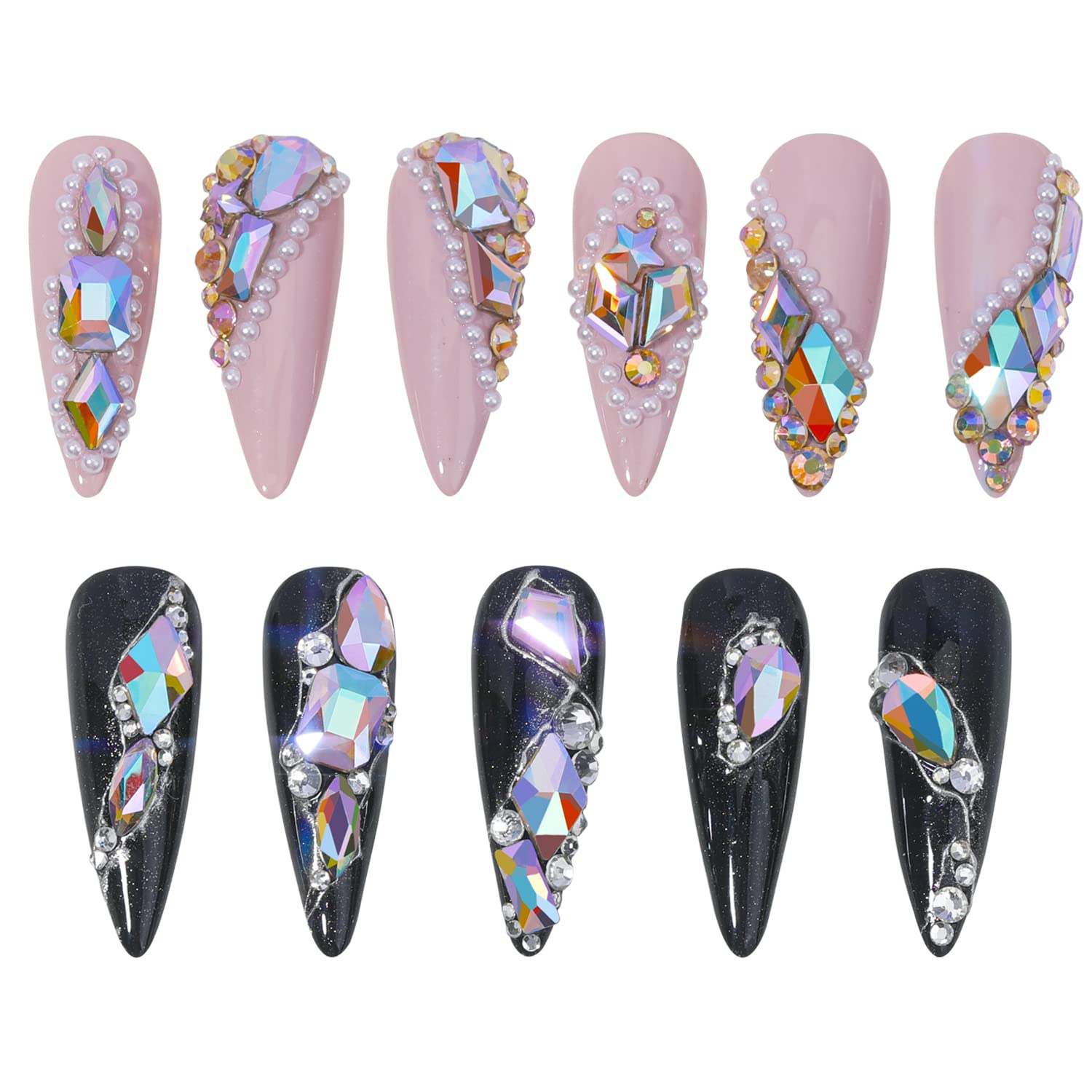 HNUIX Nail Rhinestones - 3D Multi Shape Size Crystal, Phantom Purple Nail Gems, Flat Back, with Kit, for Nail Art, DIY Decorations-Velvo Beauty