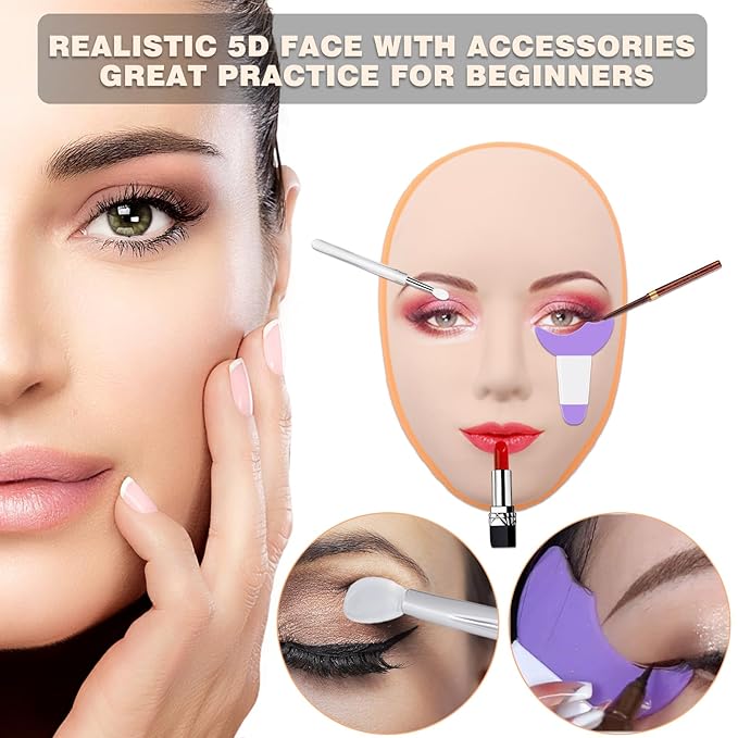Makeup Practice Face Kit - Includes 6PCS Practice Fake Face & 5D Face Model Stand and Eye Makeup Assistance Tools, Ideal for Daily Makeup Training and Workshops-Velvo Beauty