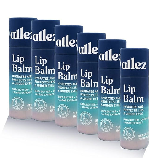 Vegan Lip & Eye Balm, Plant-Based Formula with Shea Butter, Jojoba Oil & Algae Extract for Skin Hydration & Protection, Sea Salt + Kelp Scent, 6-Pack-Velvo Beauty