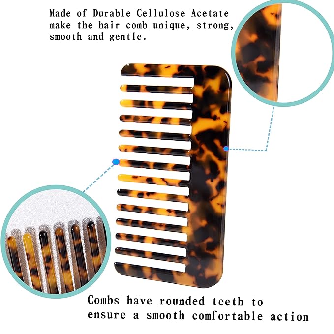 Fsmiling Hair Detangling Comb, Small Travel Purse Wide Tooth Pocket Comb for Thick Curly Wavy Hair, Acetate Hair Detangler Comb for Wet And Dry, 2 Pack-Velvo Beauty