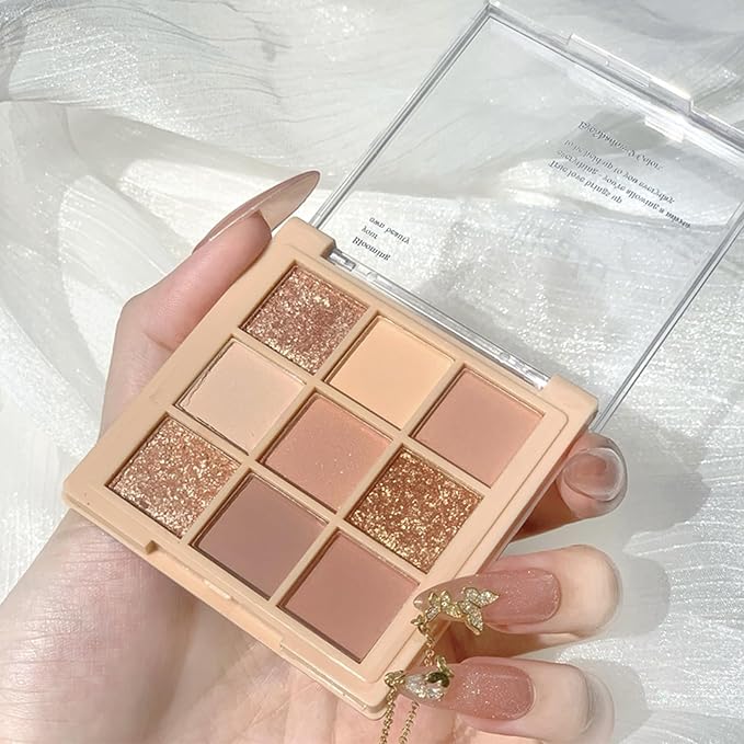 Erinde 9 Colors Eyeshadow Palette, Matte Shimmer Glitter Eye Shadow Makeup Palette, Highly Pigmented Long Lasting Waterproof, Natural Neutral Nude Eyeshadow Makeup Pallet, Oat Milk Tea-Velvo Beauty