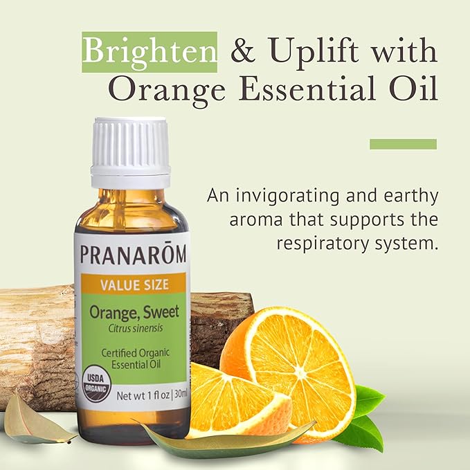 Pranarom USDA Certified Organic Sweet Orange Essential Oil (30ml), 100% Pure Undiluted Therapeutic Grade from Mexico for Aromatherapy, Diffuser, Citrus Scent, Soothing, DIY Cleaning-Velvo Beauty