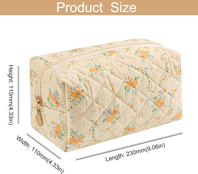 Makeup Bag Travel Cosmetic Bag for Women Girls, Zipper Make Up Pouch, Floral Flowers Toiletry Organizer Makeup, Portable Storage Bag, Cosmetic Travel Cloth Bag (Yellow Orange Flower)-Velvo Beauty