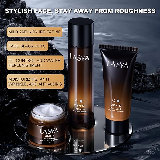 Anti Aging Skin Care Set for Men,Reduce Wrinkles & Hydrate Mens Skin Care Kit Cleanser,Toner,Lotion,Face Cream,Complete Skincare Process for Men Unique Skin Care Sets & Kits(4-Pcs)-Velvo Beauty