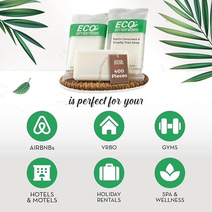 ECO amenities Travel Size Bar Soap - 400 PACK, 0.5 oz Mini Soap Bars, Hotel Soap Bars, Travel Size Toiletries - Individually Wrapped Bulk Soap Bar, Small Hotel Soaps for BNBs, VRBO, Inns and Hotels-Velvo Beauty