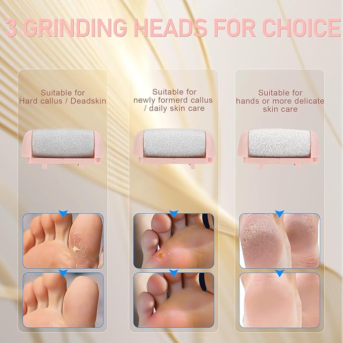 Electric Callus Remover for Feet - with 9pcs Larger Grinding Head, Portable Pedicure Kit Foot File Callus Remover, Rechargeable Waterproof Foot File for Foot Care Deadskin Remover LCD Display-Pink-Velvo Beauty