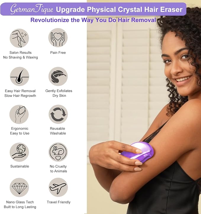 Crystal Hair Eraser,Natural Crystal Hair Remover,Reusable Painless Nano Glass Hair Removal Device Without Shaver,Gentle Crystal Epilator and Exfoliator for Soft Silky Skin(Violet)-Velvo Beauty
