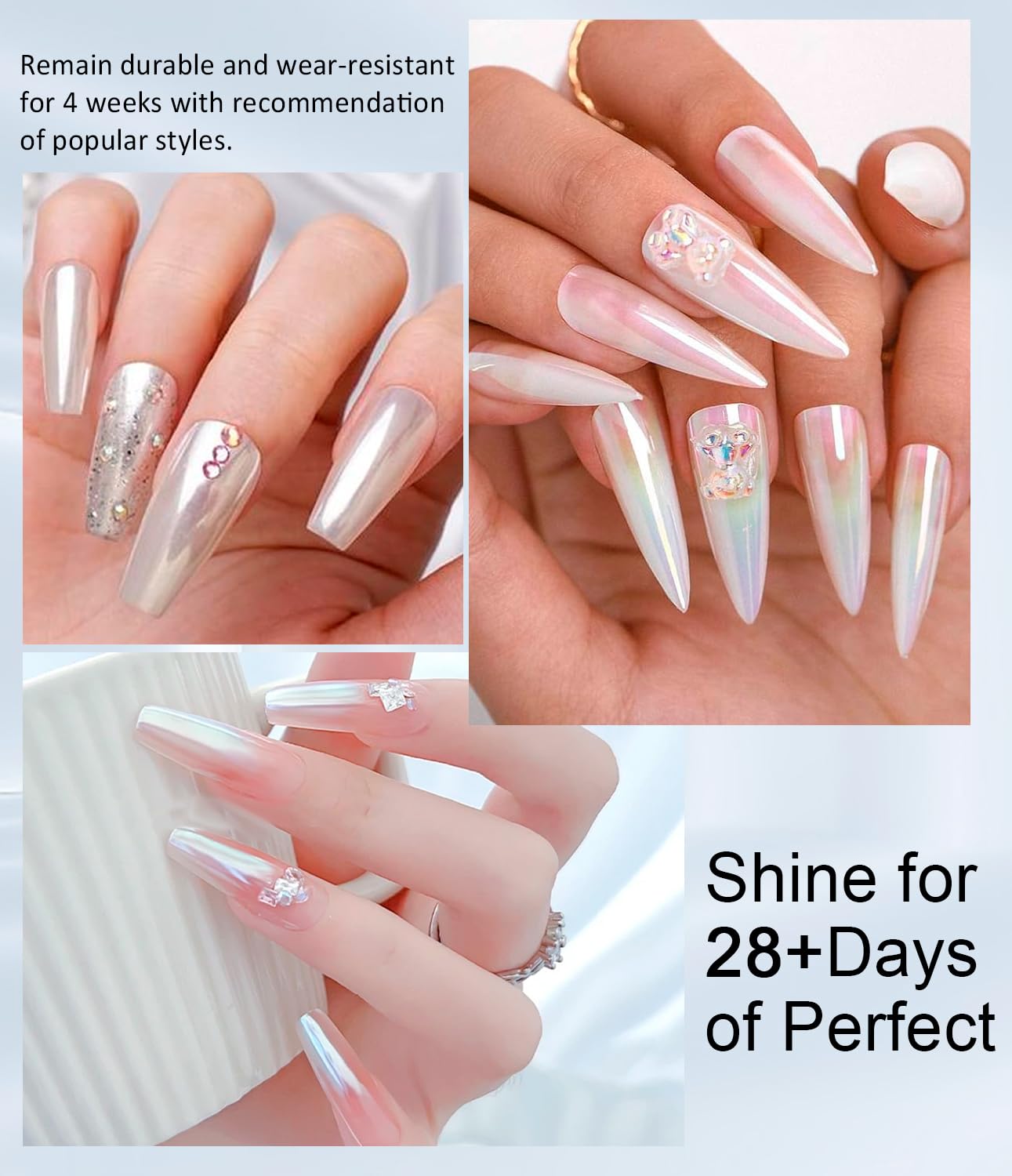 Moonlight White Chrome Nail Powder BISHENGYF - 1g Super Glossy Pearl Effect Chrome Nail Powder for Gel Nails Metallic Mermaid Pearl Nail Powde r for Nai l Art Decoration-Velvo Beauty