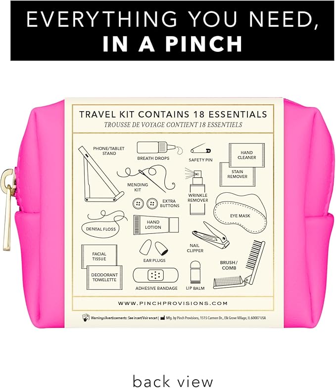 Pinch Provisions Travel Kit, includes 18 Must-Have Emergency Essential Items for Travelling, Ideal Road Trip or Airport Gift for Friends, Family & Peers, Portable Pouch-Velvo Beauty