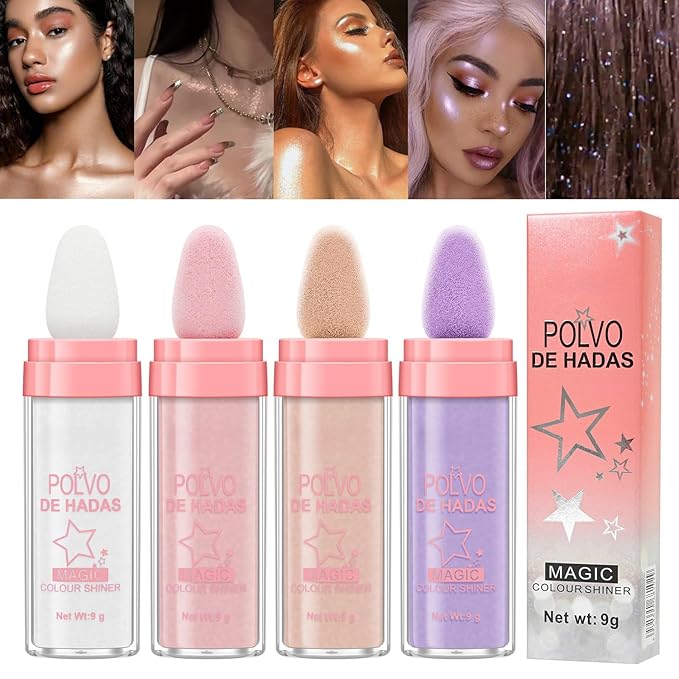 2PCS Polvo De Hadas Fairy Dust Highlight Patting Powder - Full Body Contouring and Clavicle Pearlescent Patting Powder for Face and Eye, Christmas Sparkling Body Glitter (#01 White & #02 Pink)-Velvo Beauty