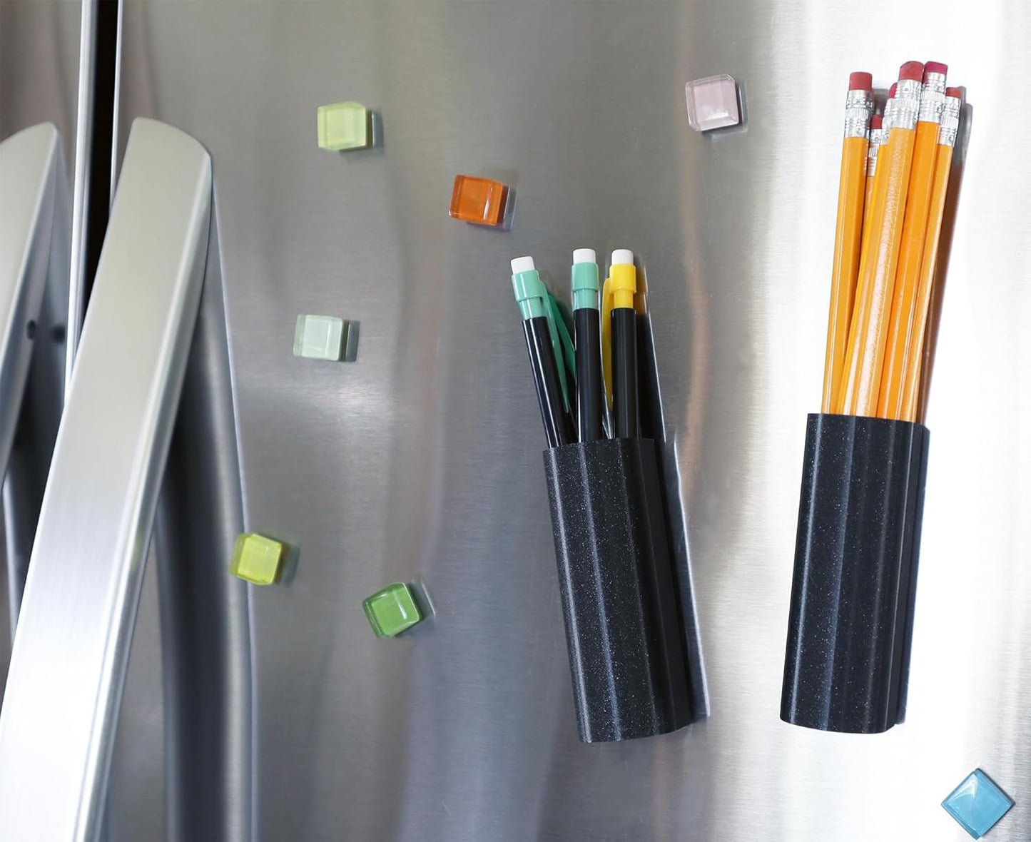 Magnetic Pen Holder, Marker Holder and Pencil Holder for Refrigerator, Locker, Whiteboard or Desk (Small, Space Black, Set of 2)-Velvo Beauty