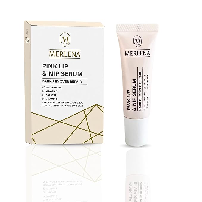 Merlena Pink Lip & Nip Serum - Hydrates and Repairs Dry, Peeling Lips and Nipples, Adds Collagen for Plumpness, Soothes Flaky Skin, Organic Vitamin C & E Formula 8ml-Velvo Beauty
