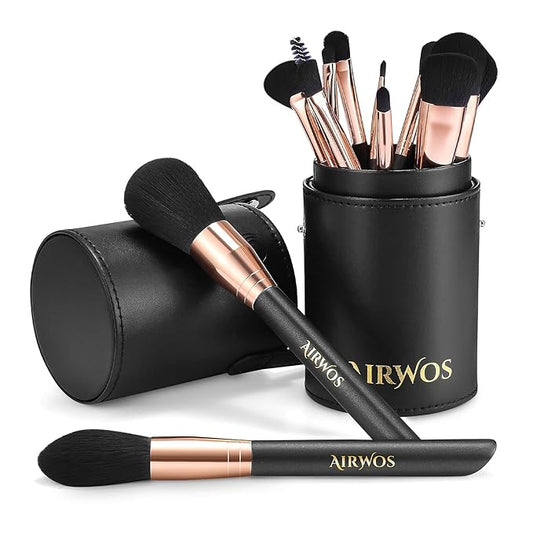 AIRWOS® Makeup Brushes Set Professional 14Pcs Makeup Brushes Pearl Flash Handles Premium Synthetic Foundation Face Powder Brush Blending Eyeshadow Concealers Makeup Brushes MakeUp Brushes with Case-Velvo Beauty