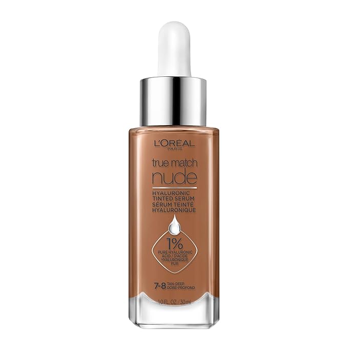 L'Oreal Paris True Match Nude Hyaluronic Tinted Serum Foundation with 1% Hyaluronic acid, Tan-Deep 7-8, 1 fl. oz.-Velvo Beauty