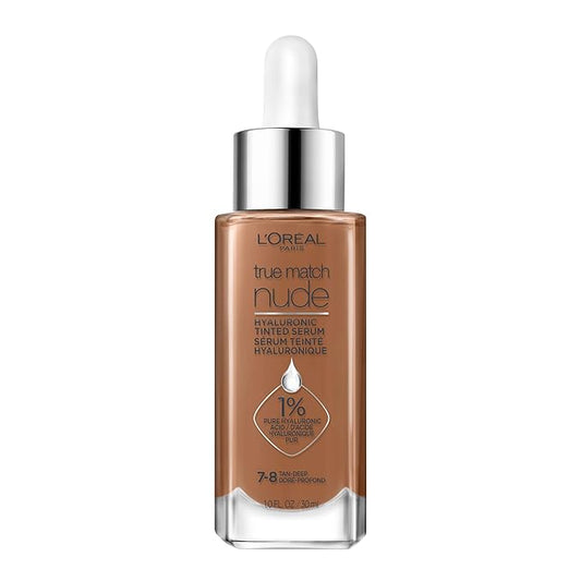 L'Oreal Paris True Match Nude Hyaluronic Tinted Serum Foundation with 1% Hyaluronic acid, Tan-Deep 7-8, 1 fl. oz.-Velvo Beauty