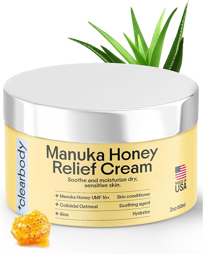 Clearbody Manuka Honey Eczema Cream – Organic Eczema Honey & Collodial Oatmeal Moisturizer for Soothing, eczema, Dry & Itchy Skin – Face & Body Lotion - Plant-Based Formula (2oz)-Velvo Beauty