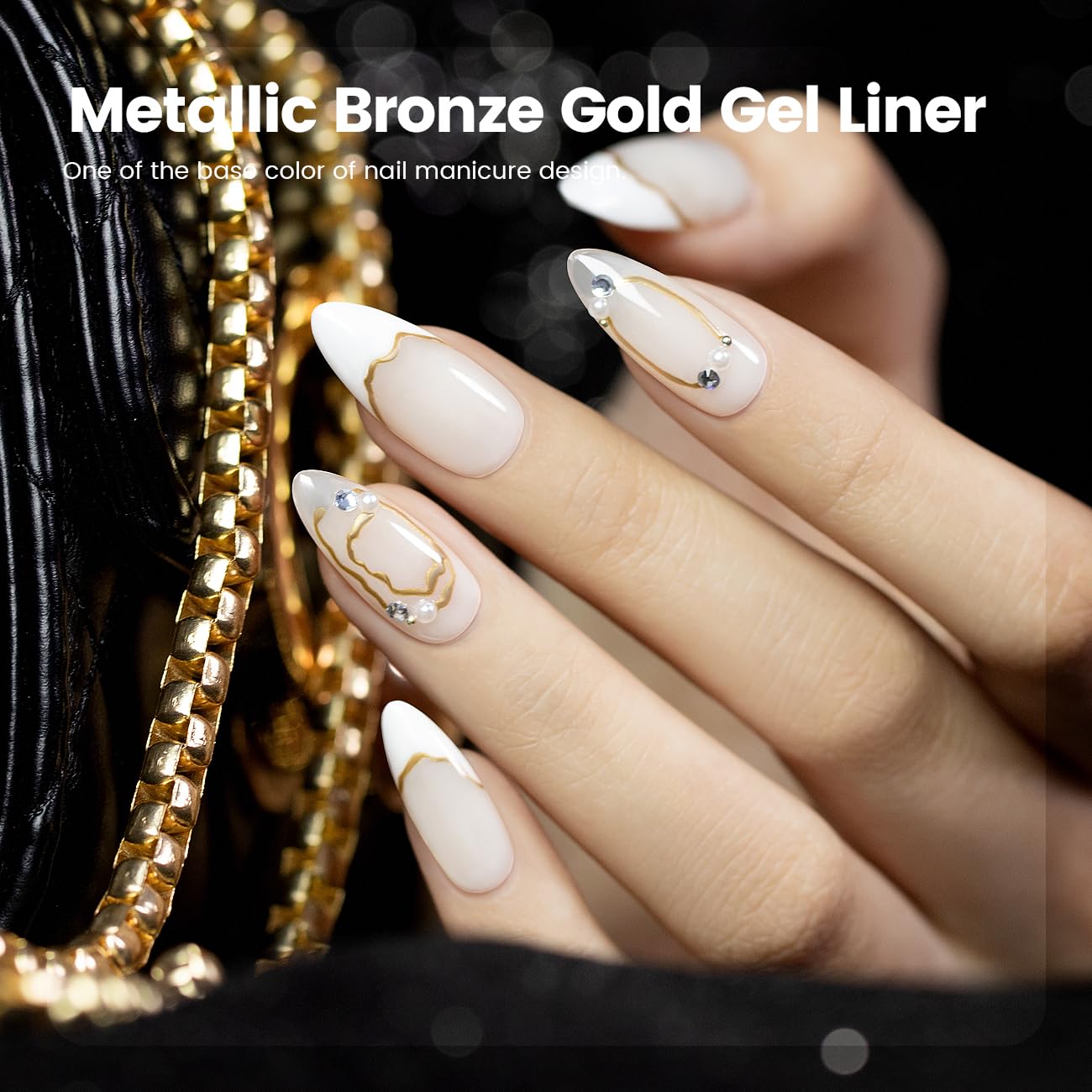 RARJSM Nail Art Gel Liner Metallic Bronze Gold and White 2pcs Set Mirror Chrome 3D Effect Gel Nail Polish 8ml Build in Thin Brush Swirl Drawing Stripper Gelpolish Curing Requires for Home Salon-Velvo Beauty