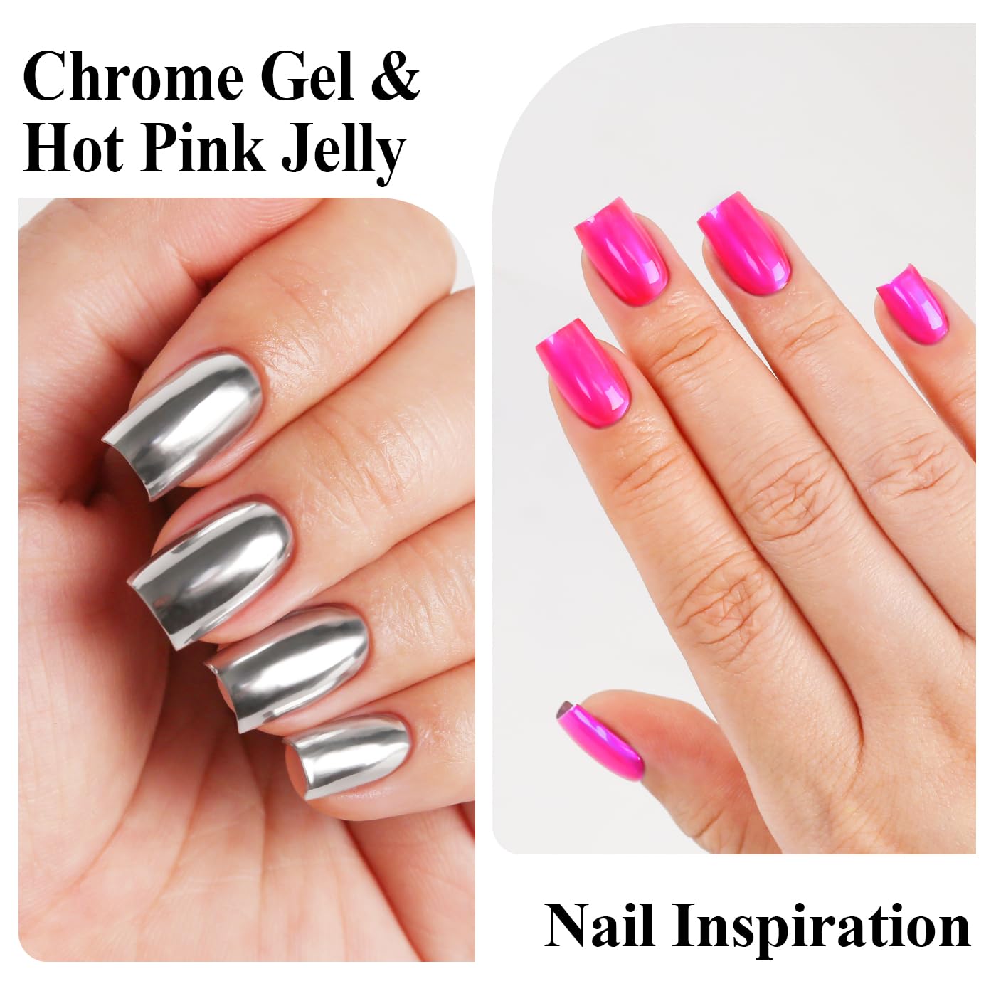 Imtiti Metallic Gel Nail Polish Set, 2 Pcs 10ml Chrome Mirror Shine gel polish & Hot Pink Jelly GEl POlish Soak Off UV LED Spring Summer Nail Art Manicure Salon DIY Design Kit-Velvo Beauty