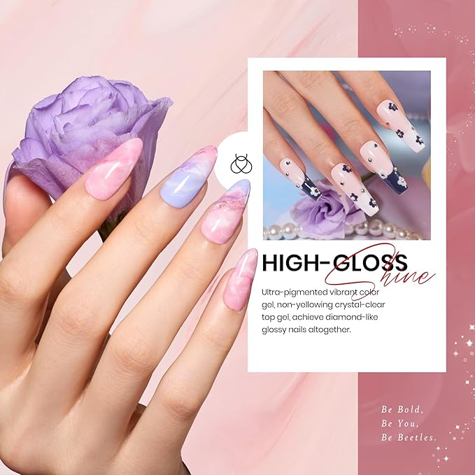 Beetles Gel Nail Polish Kit, 23Pcs Nude Pink Gel Polish White Gray Baby Blue Glitters Nail Polish Set with Glossy Matte Top Coat and Base Coat Fall Winter U V Soak Off Manicure Gift For Women-Velvo Beauty