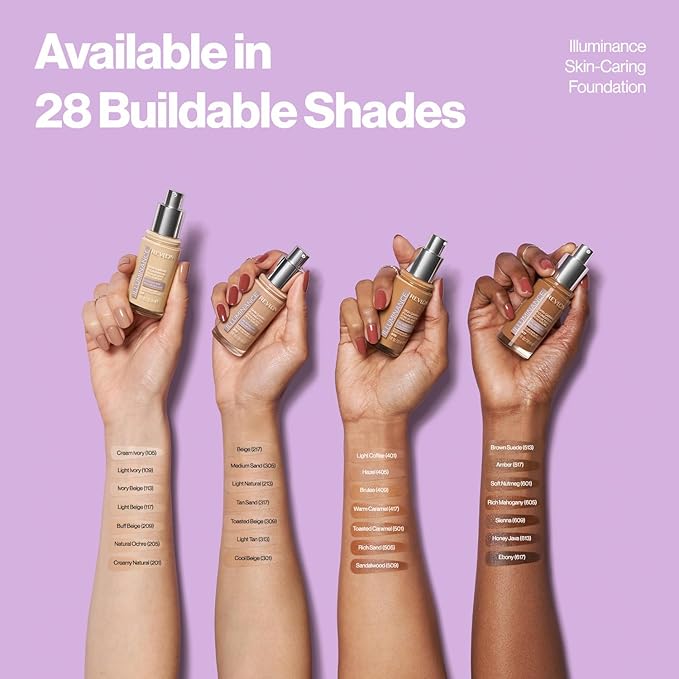 Revlon Illuminance Skin-Caring Liquid Foundation, Hyaluronic Acid, Hydrating and Nourishing Formula with Medium Coverage, 205 Natural Ochre (Pack of 1)-Velvo Beauty