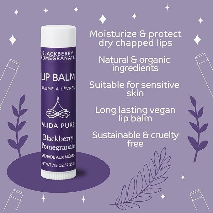 Blackberry Pomegranate Lip Balm Collection, Vegan Lip Balm Set, Beeswax Free, with Avocado Oil, Organic Jojoba Oil, and Vitamin E, Natural Moisturizer for Dry, Chapped Lips, 3 Tube Set-Velvo Beauty