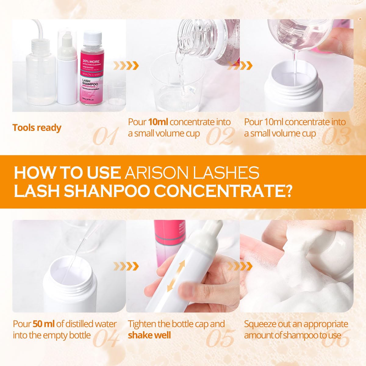 ARISON LASHES Lash Shampoo Concentrate for Lash Extensions 100ML Eyelash Cleanser Concentrate Oil-Free Eyelash Extension Shampoo with Salon Home Care(Turmeric)-Velvo Beauty