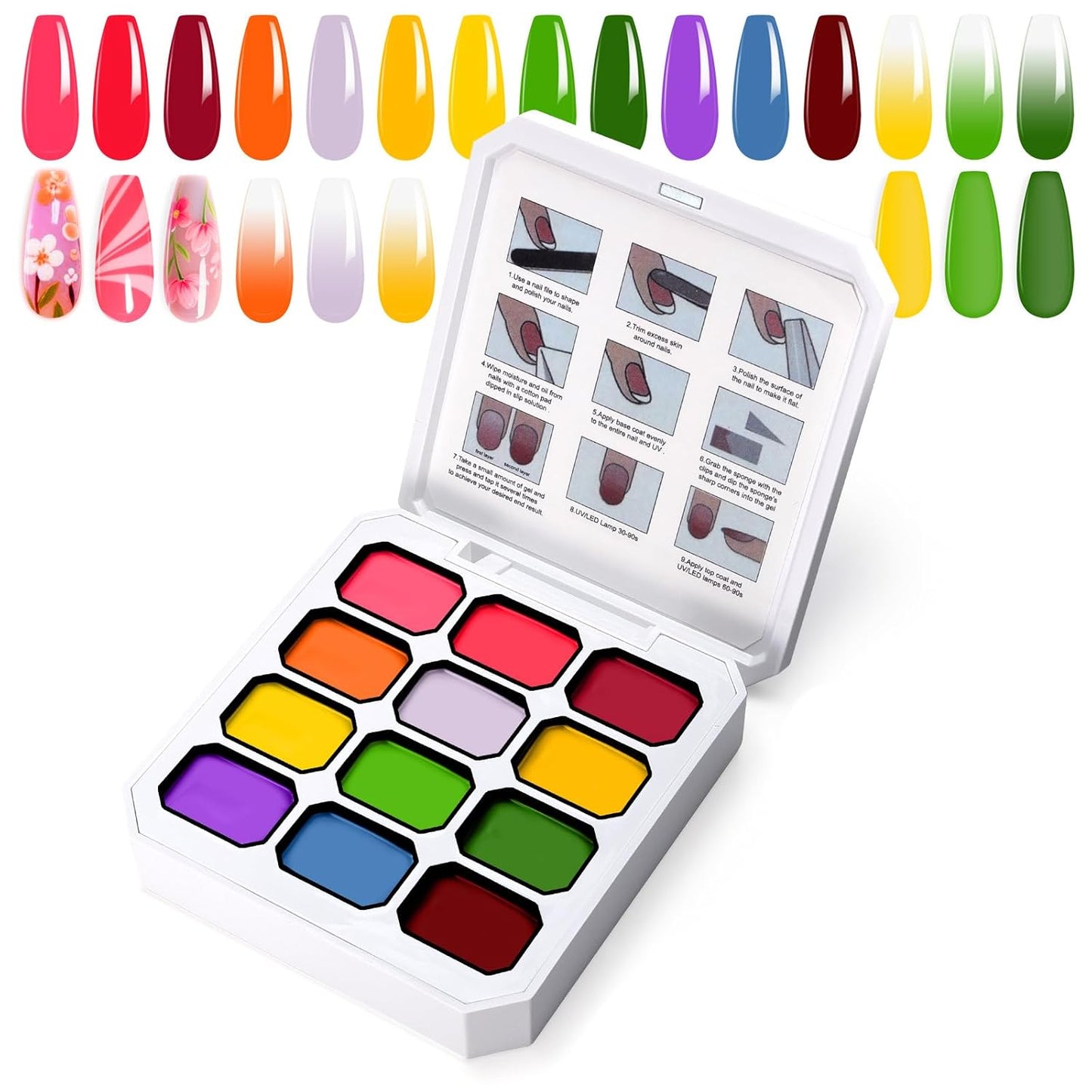 Gradient Painting Gel, 12 Bright Colors Ombre Gel Nail Polish for Pigmented Pat Painting Nails Aura Nails, French Manicure DIY Nail Art,Long-lasting Soak of UV Palette Electric Carnival-Velvo Beauty