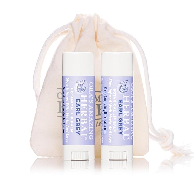 Natural Earl Grey Lip Balm, Bergamot Essential Oils Paraben Free, Healthy Lip Balm For Dry Cracked Lips 2 Pak With Organic Coconut Oil No Synthetic Fragrance Made In USA Ora's Amazing Herbal 2 Pak-Velvo Beauty